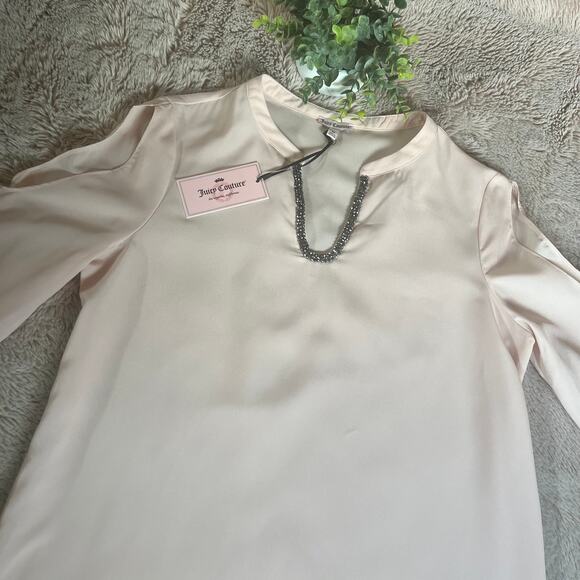NWT Juicy Couture Light Pink Peachy Embellished Long Sleeve Career Blouse Med - Picture 1 of 16